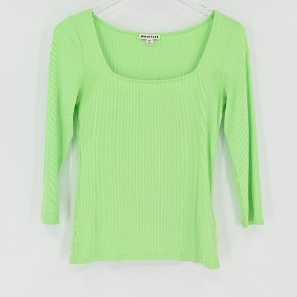 WHISTLES Top Womens Sz 6 Lime Green Fitted Ribbed Knit Square Neck Capsule NEW‎ - Picture 2 of 10